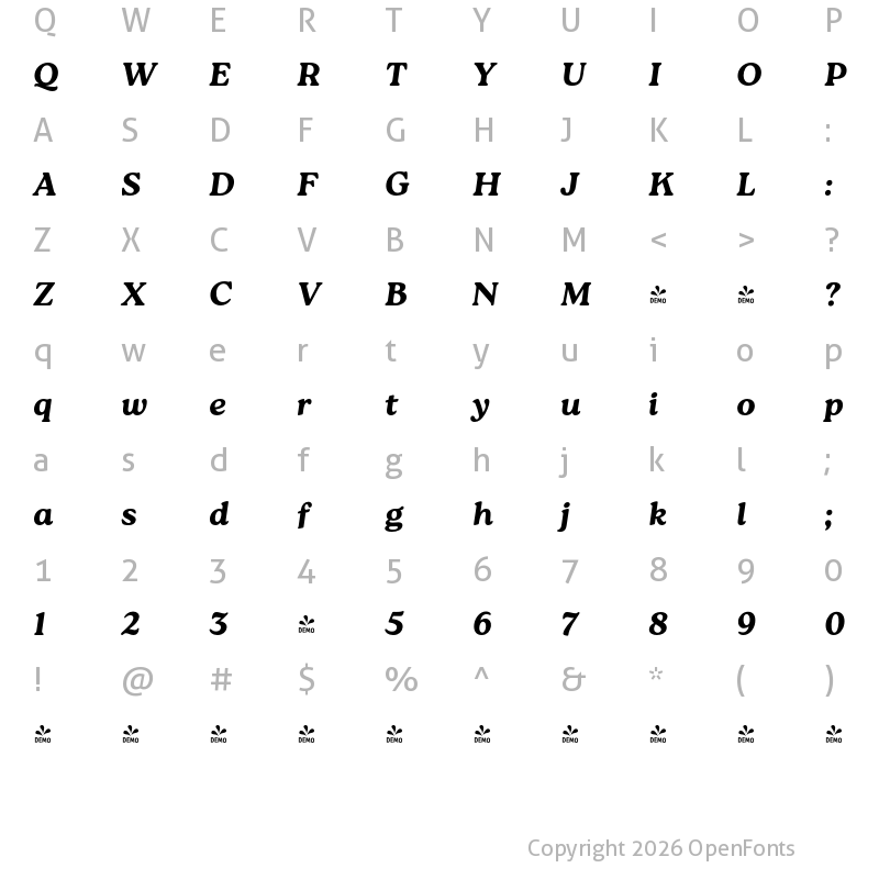 Character Map of FONTSPRING DEMO - Roca One Black Italic