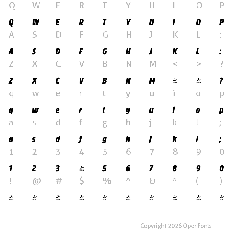 Character Map of FONTSPRING DEMO - Rockeby Cd Bl It Regular