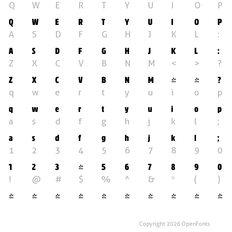Character Map of FONTSPRING DEMO - Rockeby Cd Black Regular