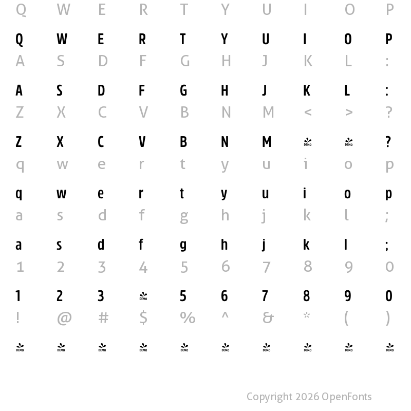 Character Map of FONTSPRING DEMO - Rockeby Cd Bold Regular