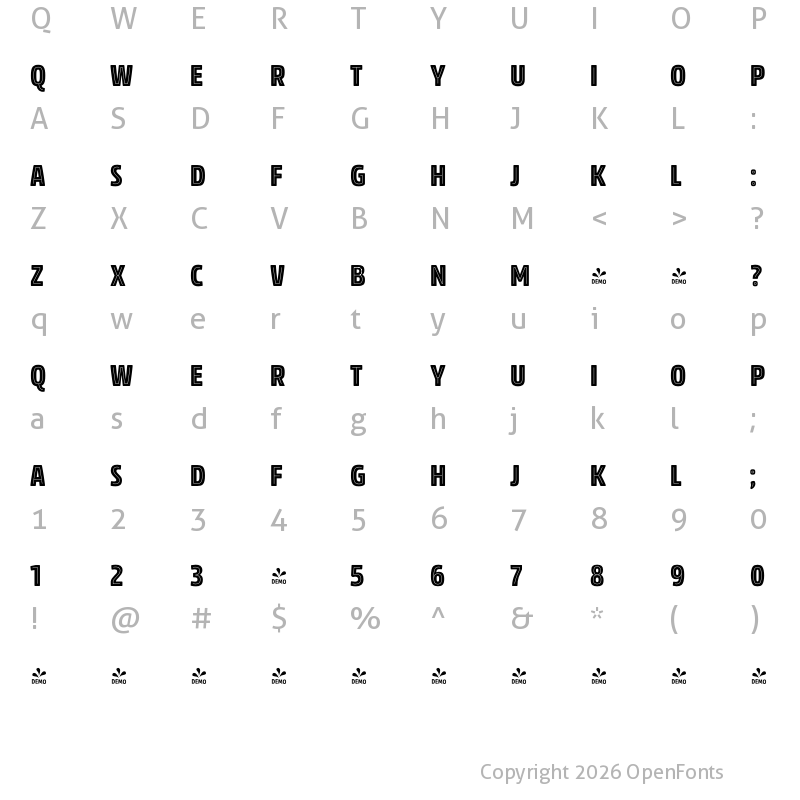Character Map of FONTSPRING DEMO - Rockeby Cd InOne Regular