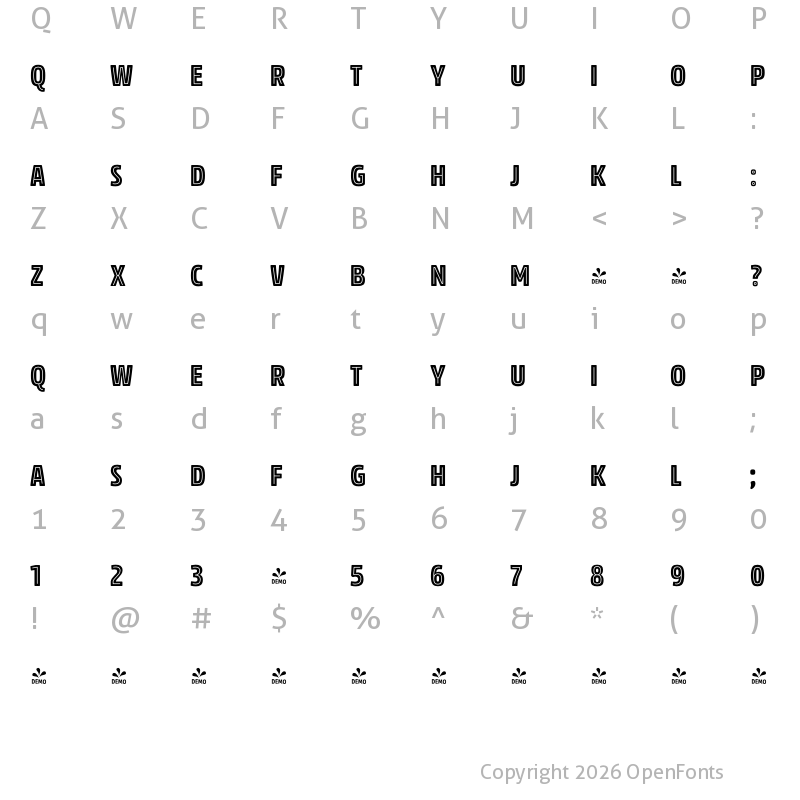 Character Map of FONTSPRING DEMO - Rockeby Cd InTwo Regular