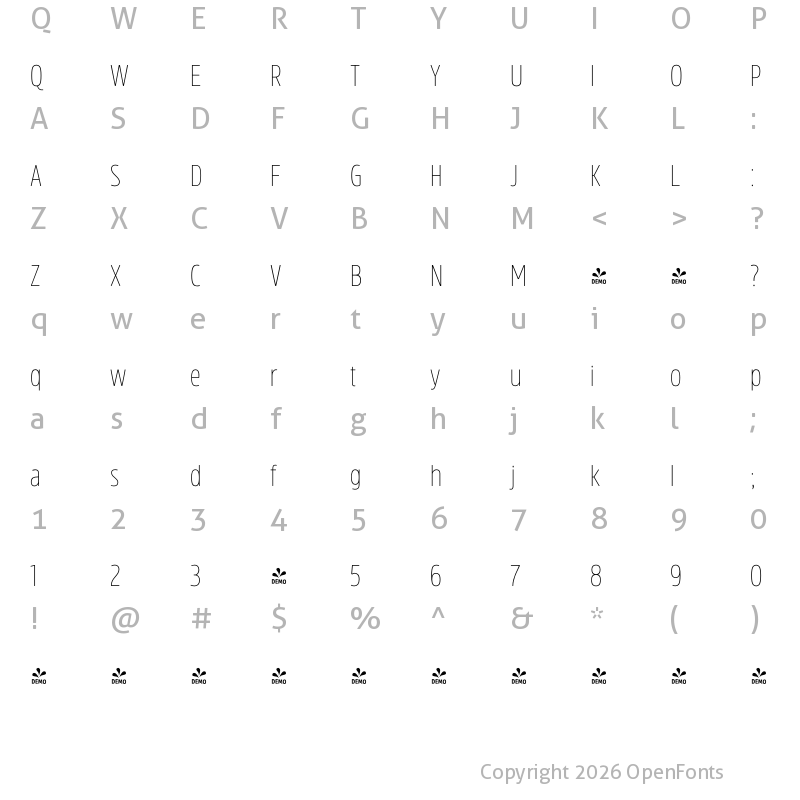 Character Map of FONTSPRING DEMO - Rockeby Cd Light Regular