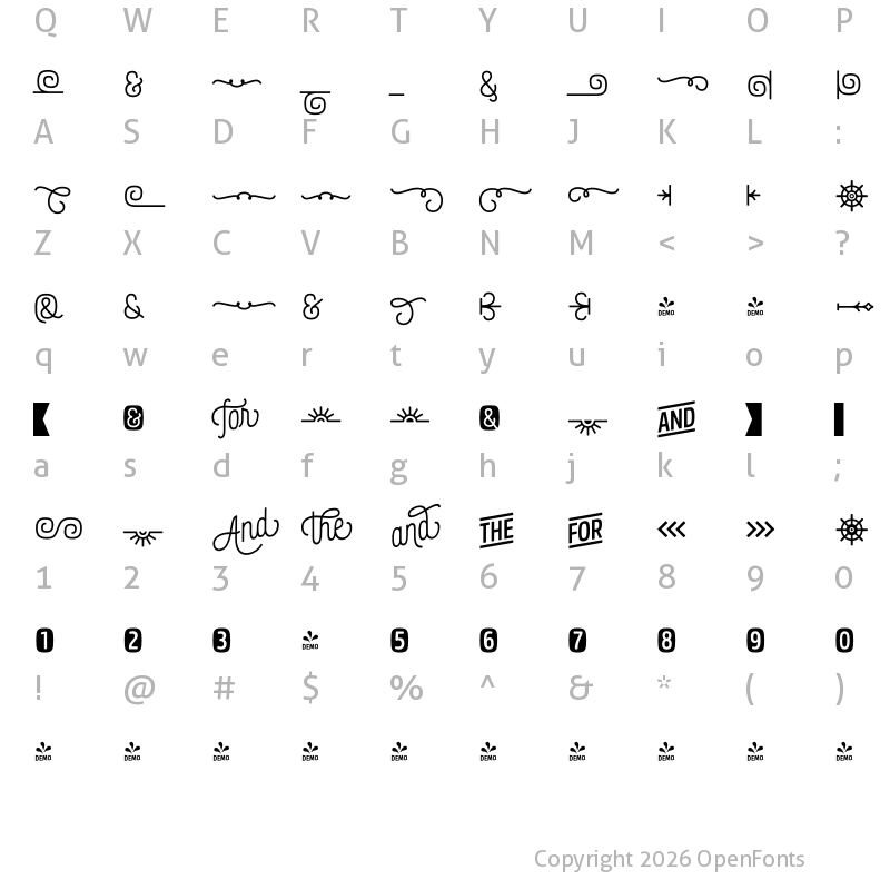 Character Map of FONTSPRING DEMO - Rockeby Ex Bold Regular