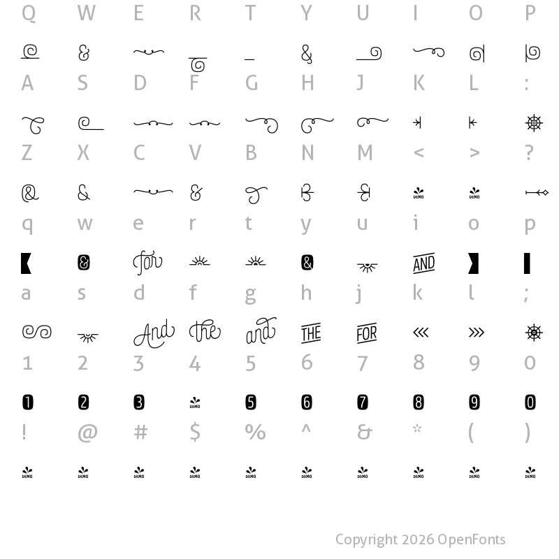 Character Map of FONTSPRING DEMO - Rockeby Ex Regular