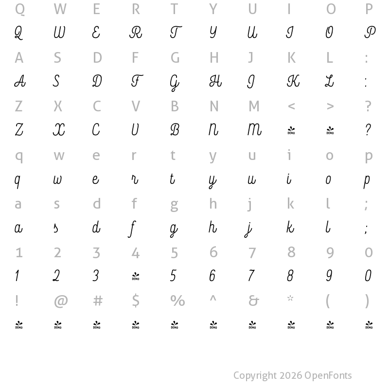 Character Map of FONTSPRING DEMO - Rockeby ScTwo Bold Regular