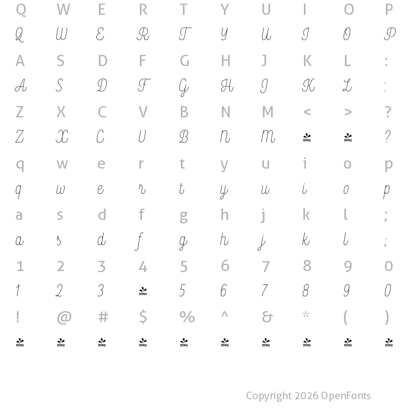 Character Map of FONTSPRING DEMO - Rockeby ScTwo Light Regular