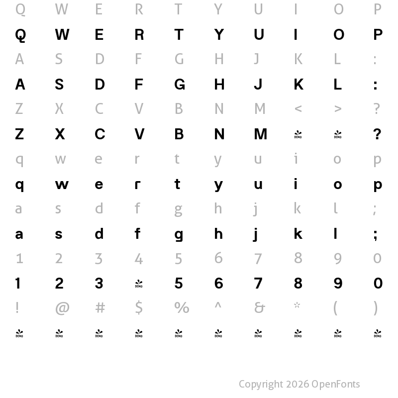 Character Map of FONTSPRING DEMO - Rodley Bold