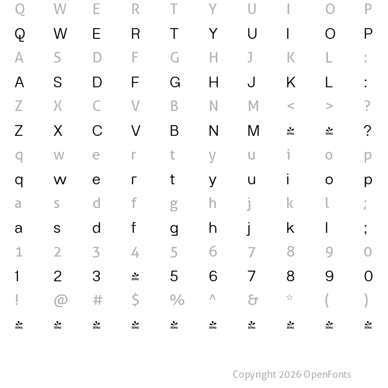 Character Map of FONTSPRING DEMO - Rodley Regular