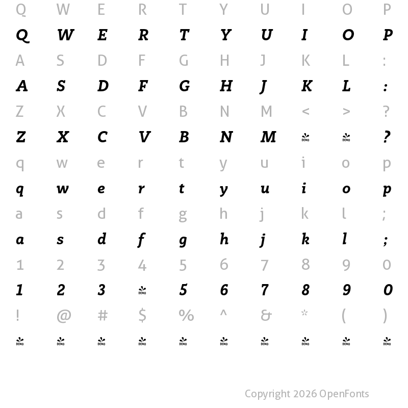 Character Map of FONTSPRING DEMO - Rogliano ExtraBold Italic