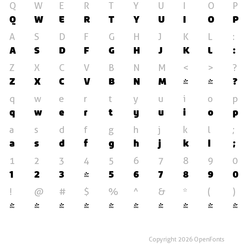 Character Map of FONTSPRING DEMO - Roihu ExtraBlack Regular