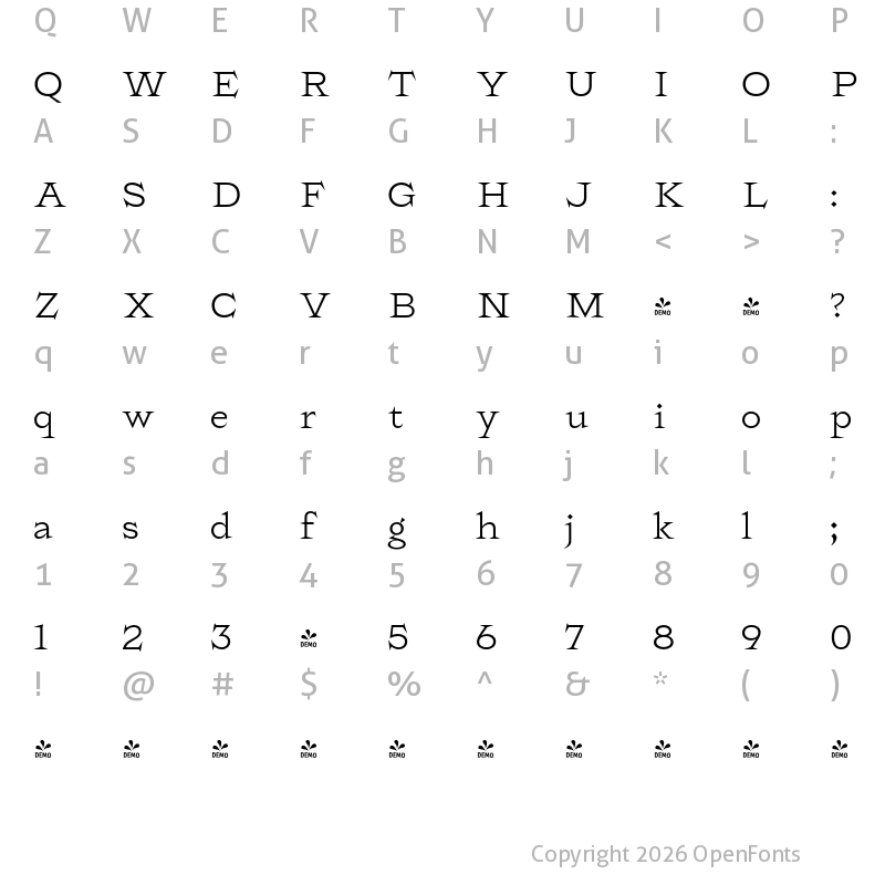 Character Map of FONTSPRING DEMO - Rokha Light Regular