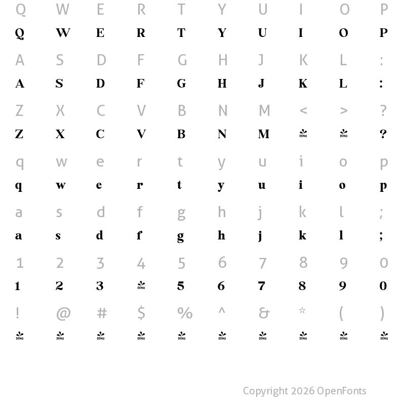 Character Map of FONTSPRING DEMO - Roklin Regular