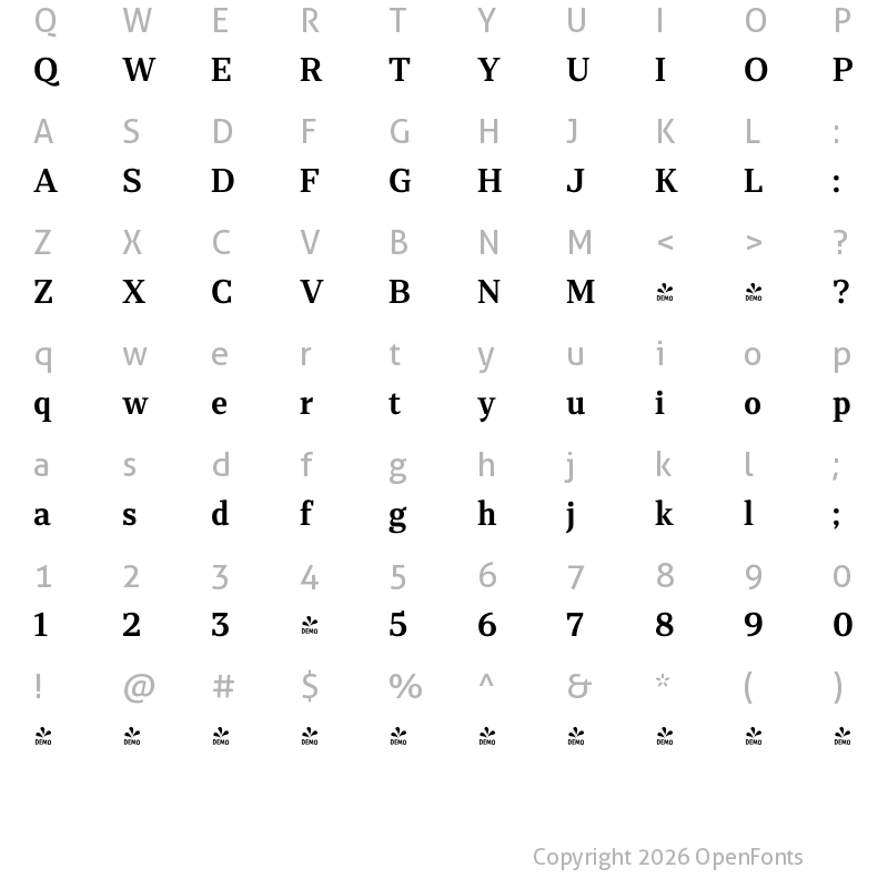 Character Map of FONTSPRING DEMO - Rolleston Title SemBd Regular