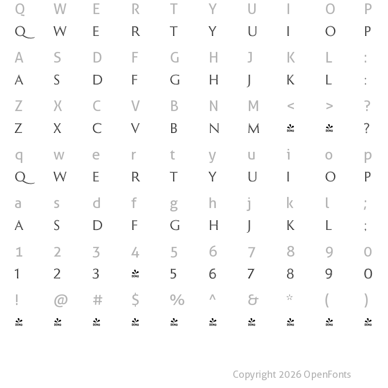 Character Map of FONTSPRING DEMO - Roma Shaded Regular