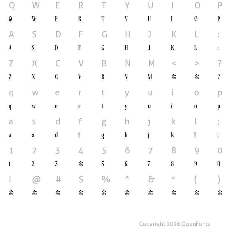 Character Map of FONTSPRING DEMO - Rosseti Regular