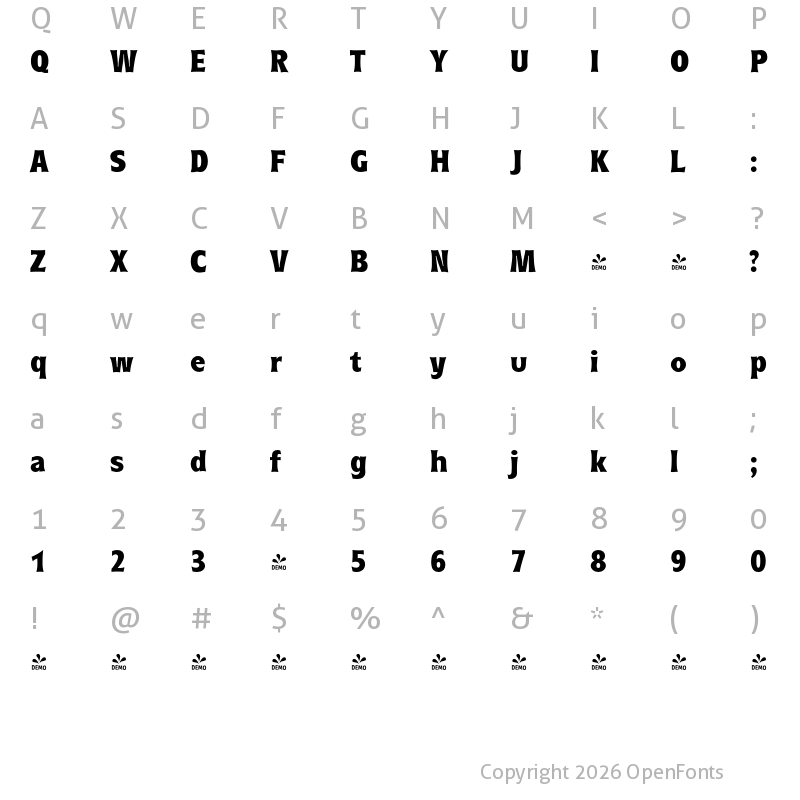Character Map of FONTSPRING DEMO - Roundest Serial Xbold Regular