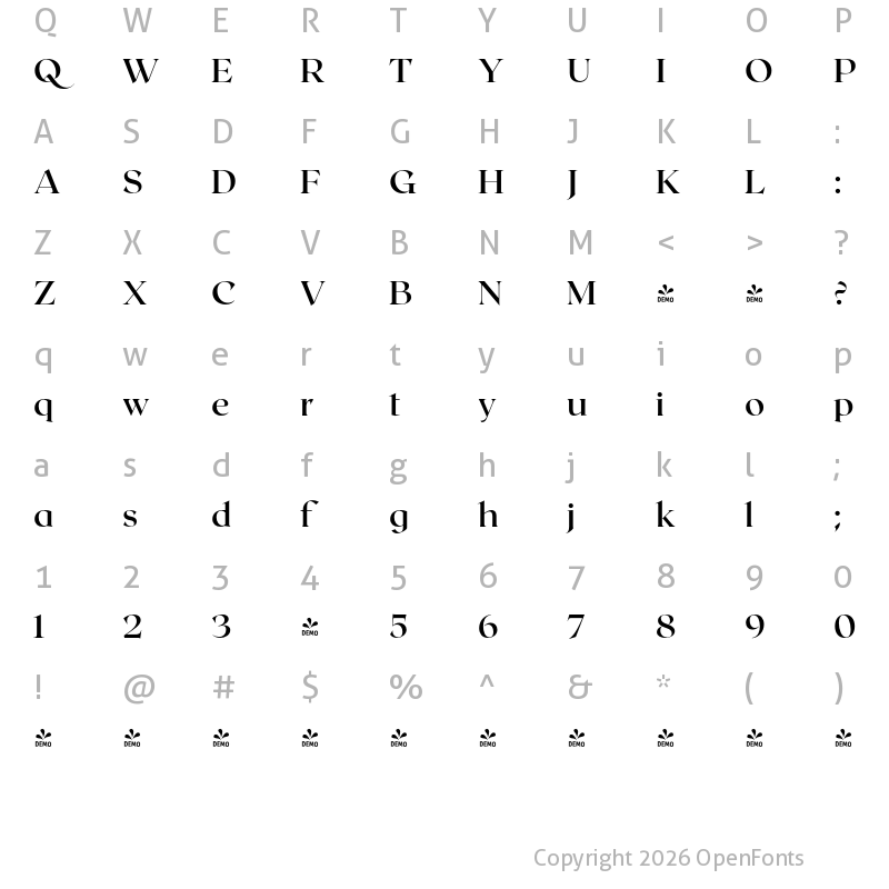 Character Map of FONTSPRING DEMO - Roxborough CF Demi Bold Regular