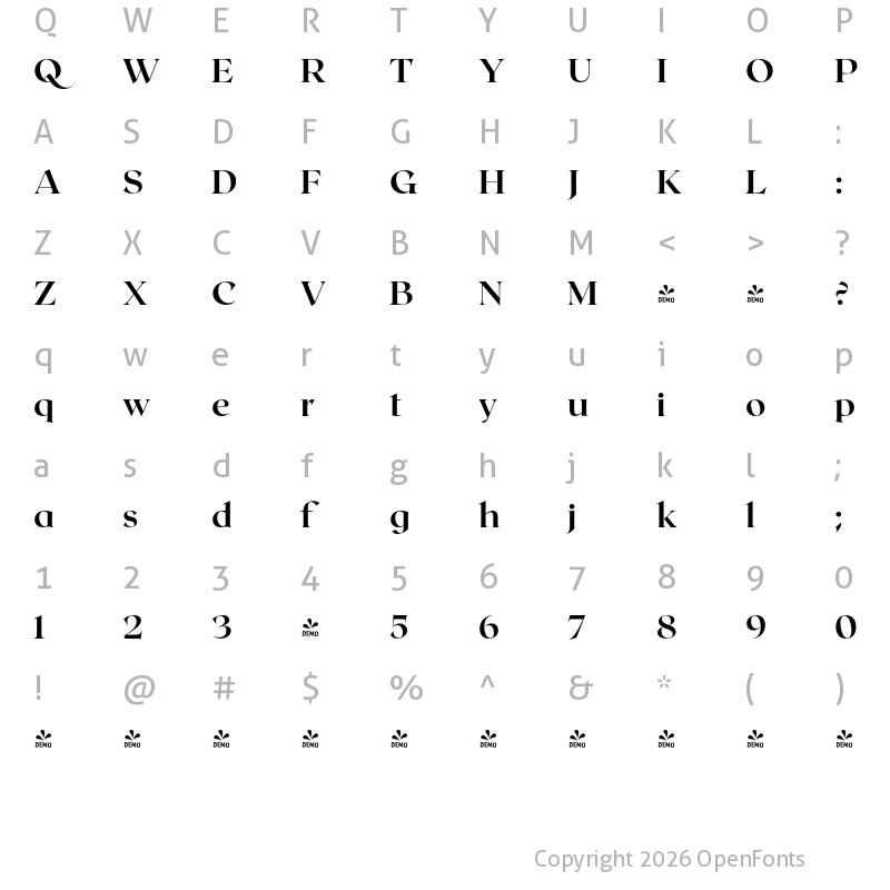 Character Map of FONTSPRING DEMO - Roxborough CF Extra Bold Regular