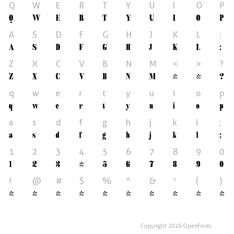 Character Map of FONTSPRING DEMO - Royalis Black Cond Regular