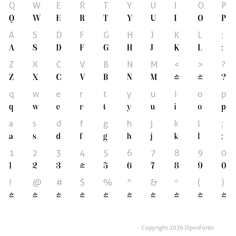 Character Map of FONTSPRING DEMO - Royalis Regular