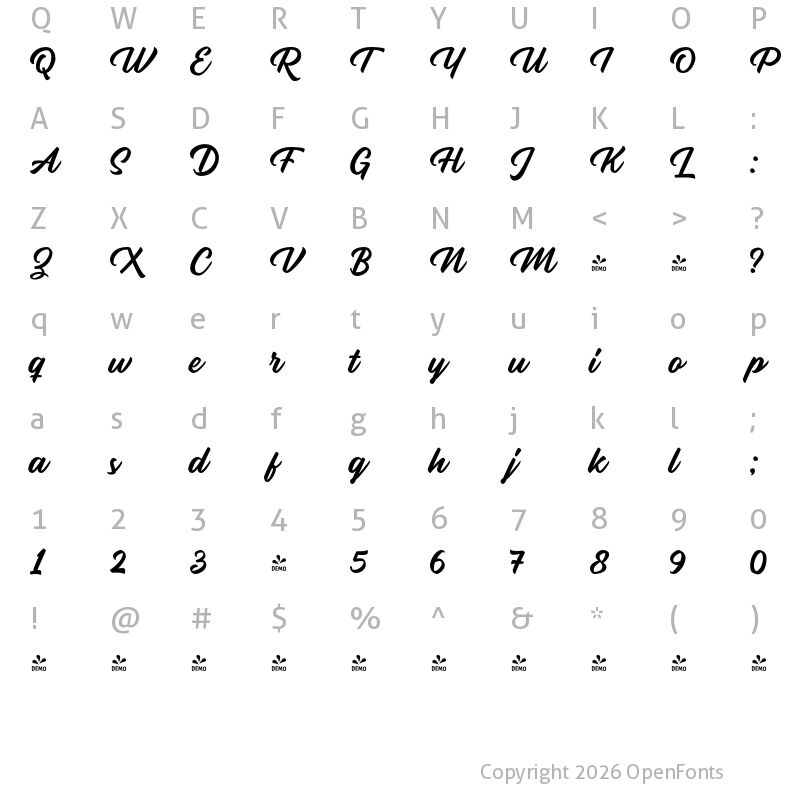Character Map of FONTSPRING DEMO - Rupture Regular