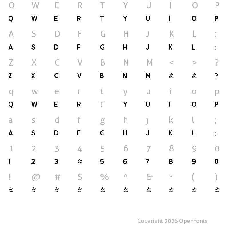 Character Map of FONTSPRING DEMO - Rupture Sans Regular