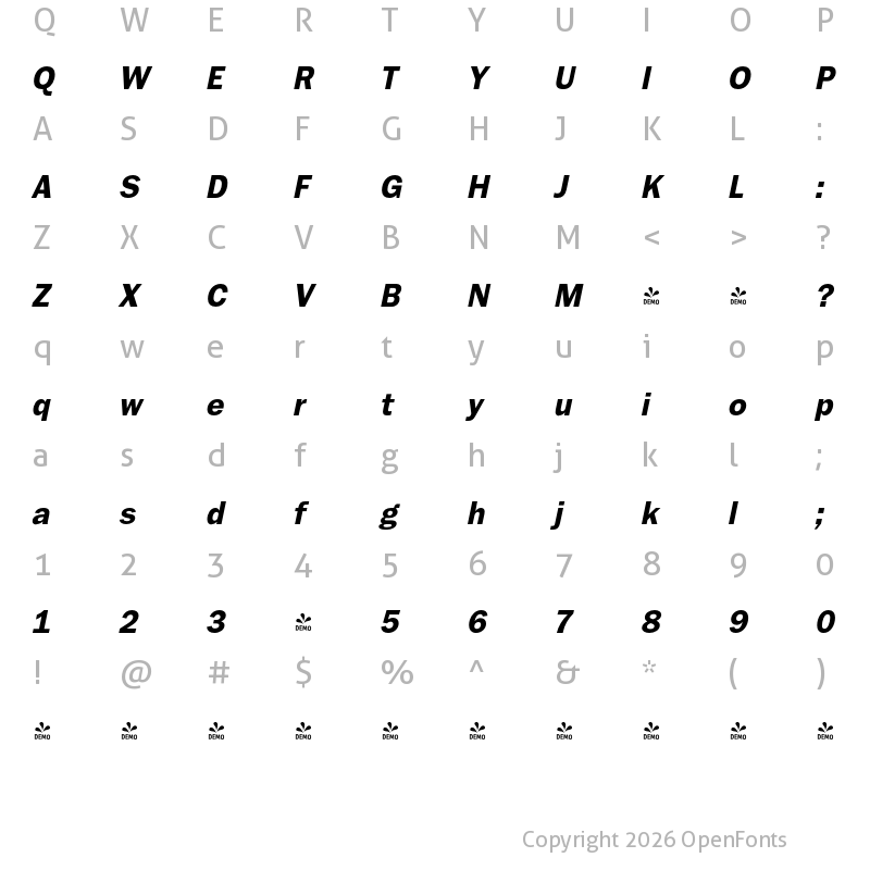 Character Map of FONTSPRING DEMO - Ryman Gothic Pro ExtraBold Italic