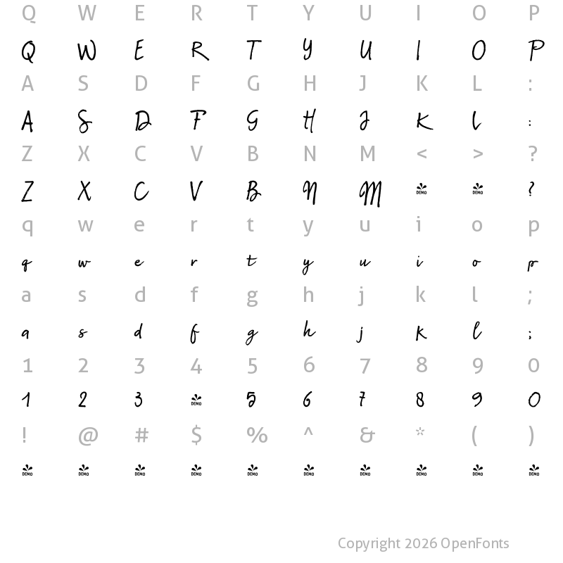 Character Map of FONTSPRING DEMO - Sabbatical Bold Regular