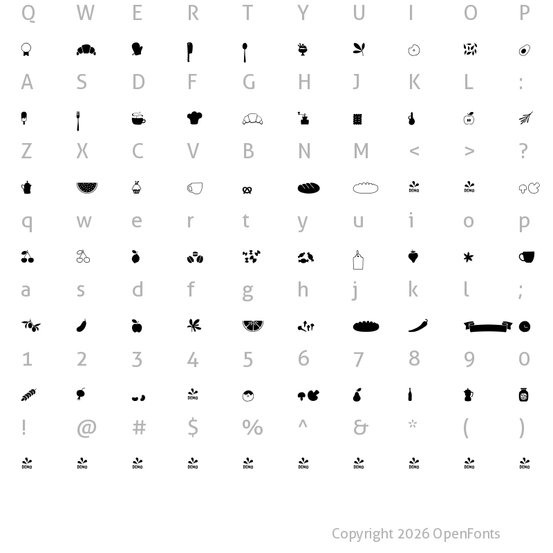 Character Map of FONTSPRING DEMO - Sabores Script Dingbats Regular