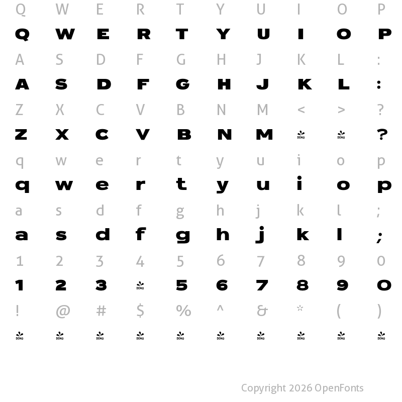 Character Map of FONTSPRING DEMO - Sabrosa Black Regular