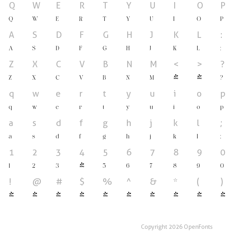 Character Map of FONTSPRING DEMO - Saficel Thin Regular