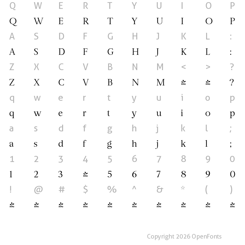 Character Map of FONTSPRING DEMO - Sagitha Serif Regular