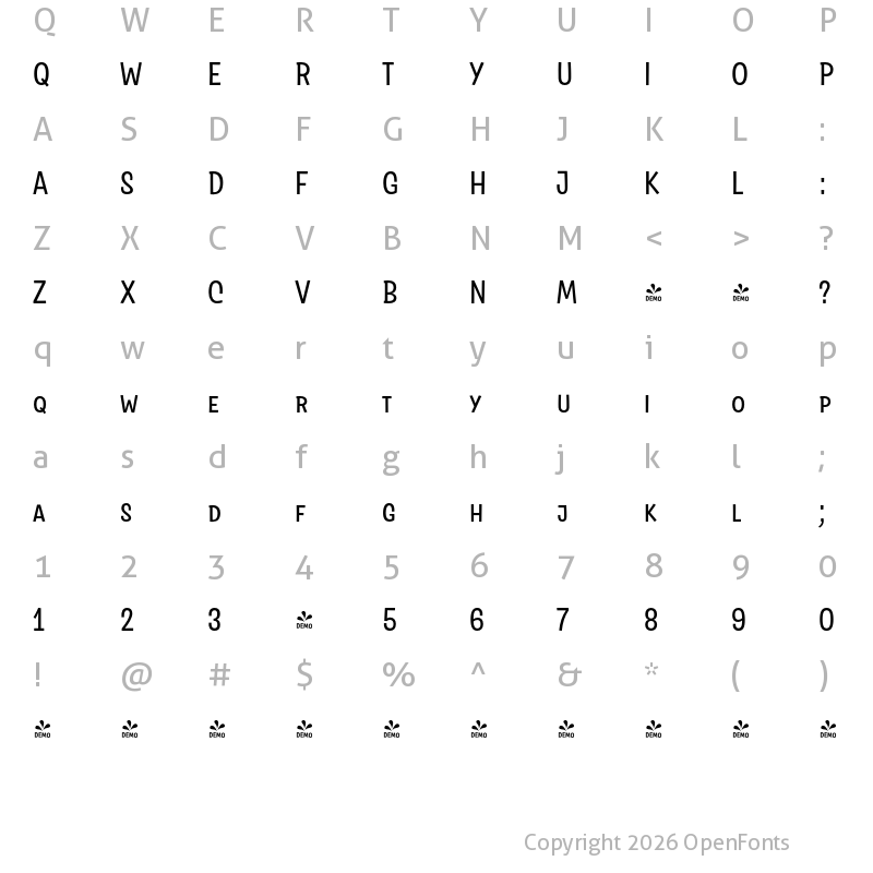 Character Map of FONTSPRING DEMO - Salad Interlock Regular
