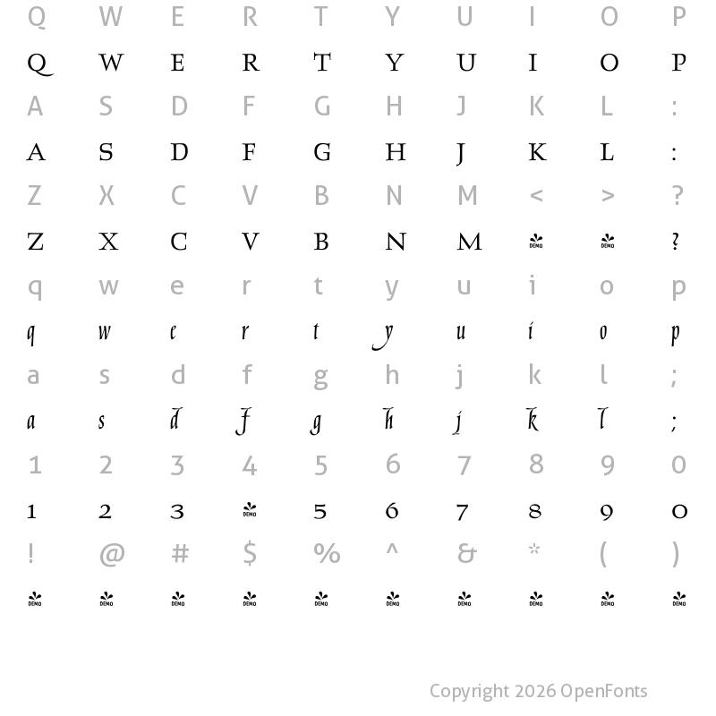 Character Map of FONTSPRING DEMO - Salden Titling Regular