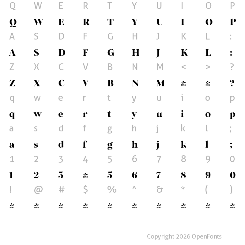 Character Map of FONTSPRING DEMO - Salina Bold Regular