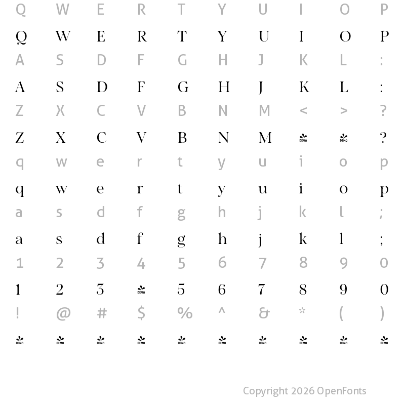 Character Map of FONTSPRING DEMO - Salina Book Regular