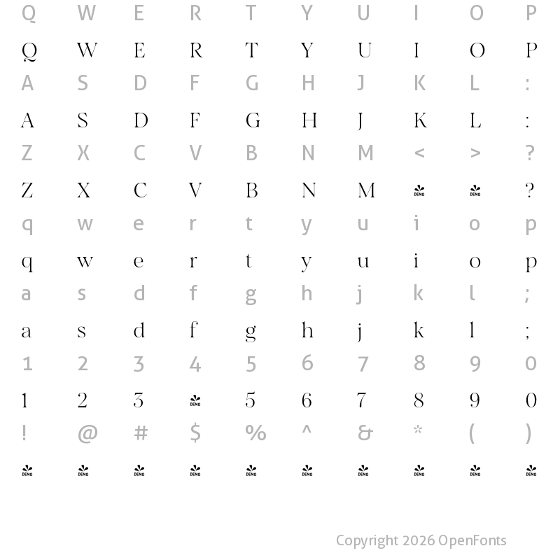 Character Map of FONTSPRING DEMO - Salina Light Regular