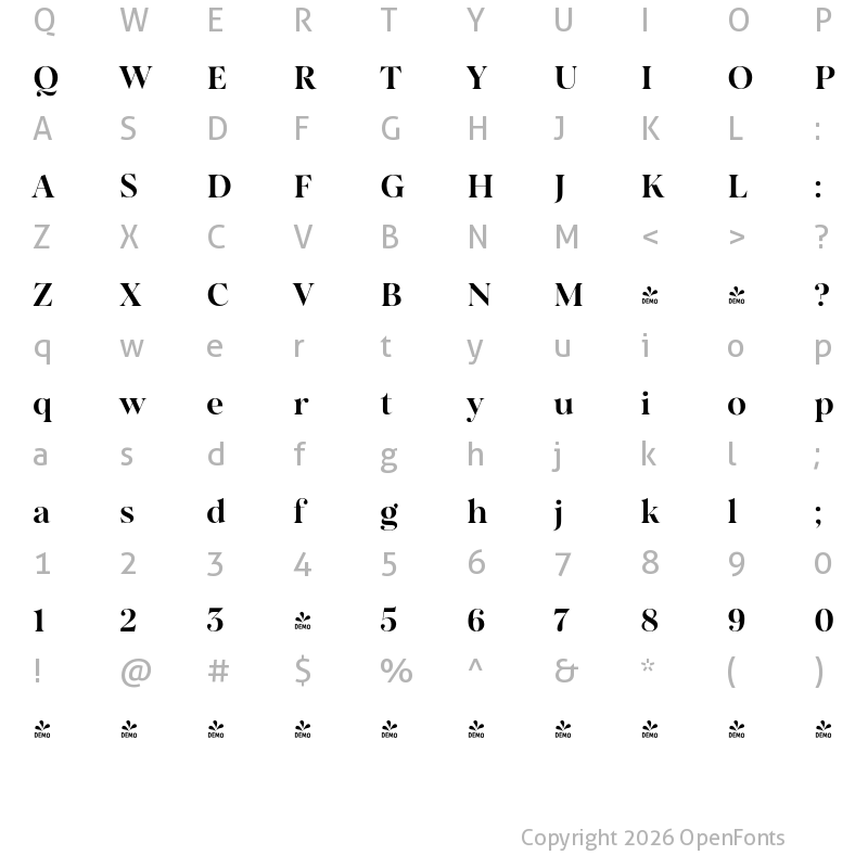 Character Map of FONTSPRING DEMO - Salina Medium Regular