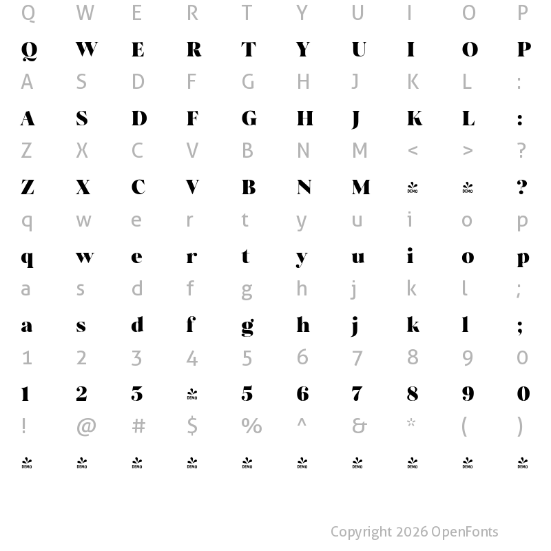 Character Map of FONTSPRING DEMO - Salina Swashes Black Regular