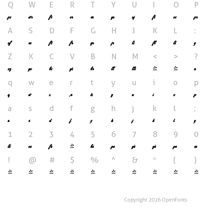 Character Map of FONTSPRING DEMO - Saloonkeeper Alt Shad Layr Regular
