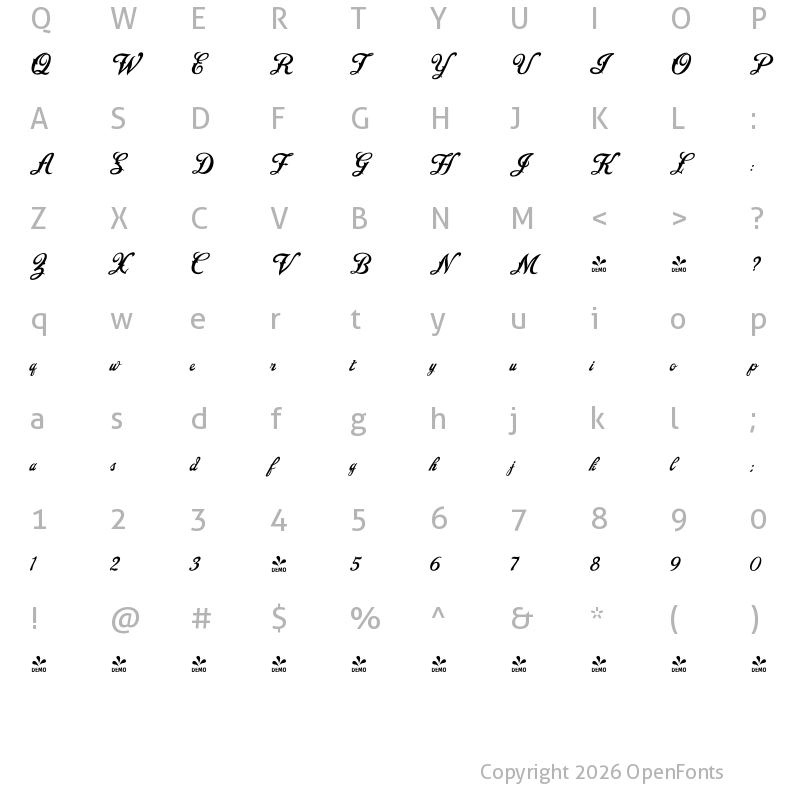 Character Map of FONTSPRING DEMO - Saloonkeeper Regular