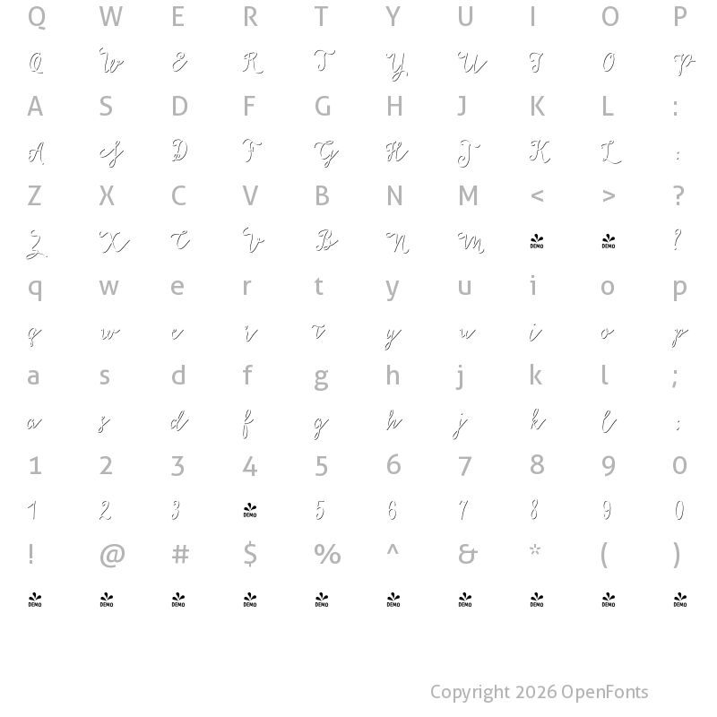 Character Map of FONTSPRING DEMO - Salt and Spices Mono BoldShadow BoldShadow