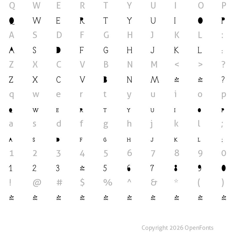 Character Map of FONTSPRING DEMO - Salt and Spices Mono SC Serif2 SC Serif2