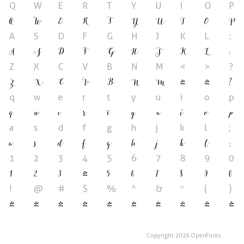 Character Map of FONTSPRING DEMO - Salt and Spices Pro Bold Bold