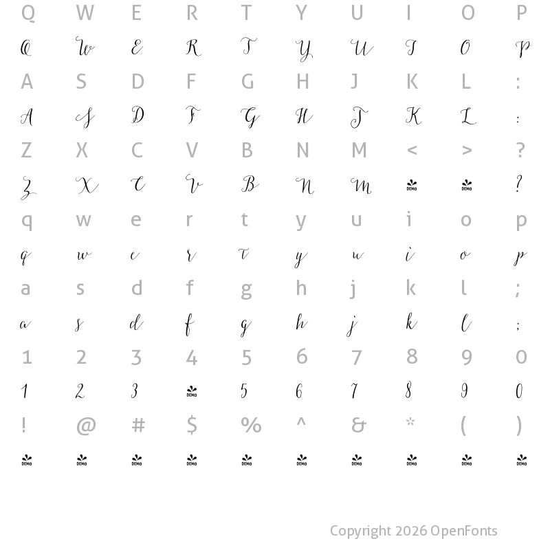 Character Map of FONTSPRING DEMO - Salt and Spices Pro Regular Regular