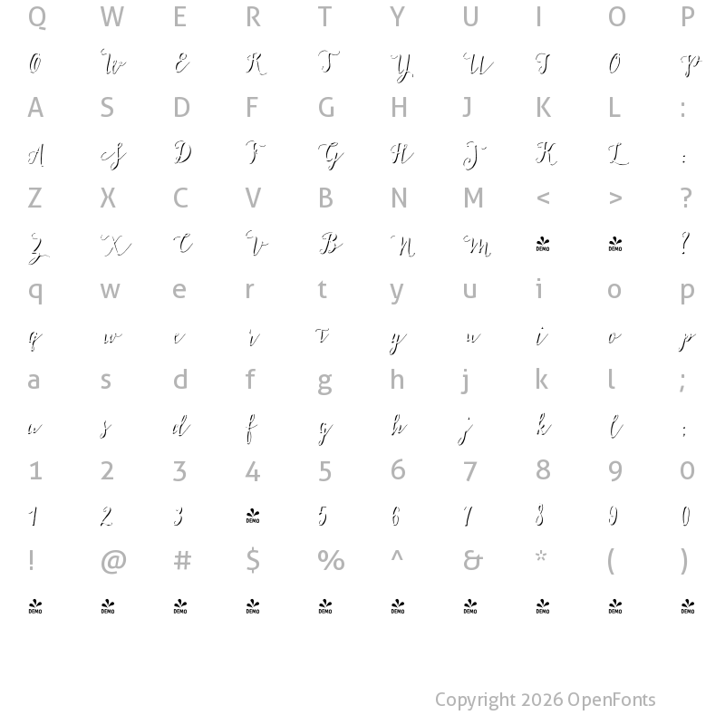 Character Map of FONTSPRING DEMO - Salt and Spices Pro Shadow Shadow