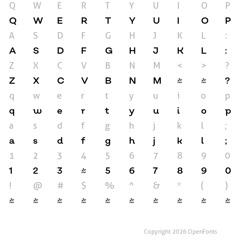Character Map of FONTSPRING DEMO - Salvatore Roman Regular