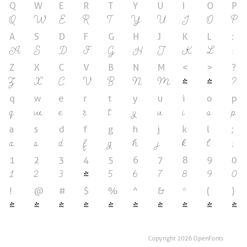 Character Map of FONTSPRING DEMO - Salve Script1 Regular