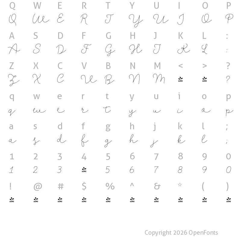 Character Map of FONTSPRING DEMO - Salve Script2 Regular